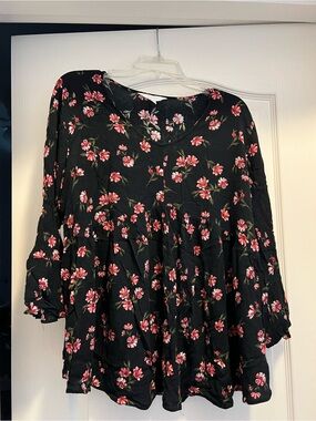 a:glow Maternity Black Tunic with Pink Floral Print